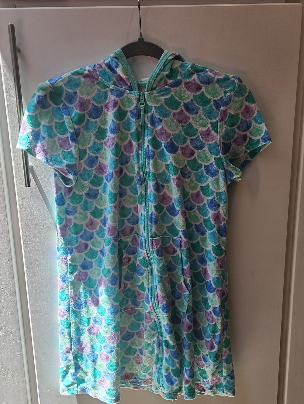 Hooded Terry Cloth  Swim Cover-Up  Mermaid Scales Size XL 14/16
